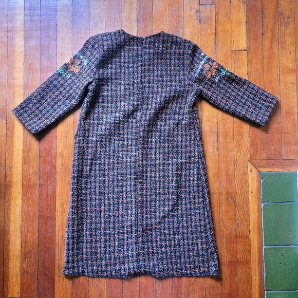 Zara Tweed Sequin FLoral Dress, sz XS-Small - Picture 4 of 13